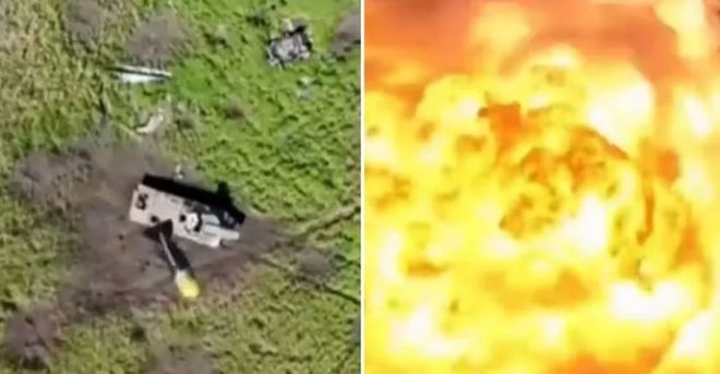 乌军投掷榴弹俄军扫雷车大爆炸：两条消防软管装将近一吨半炸药龙8国际 龙8官网(图1)